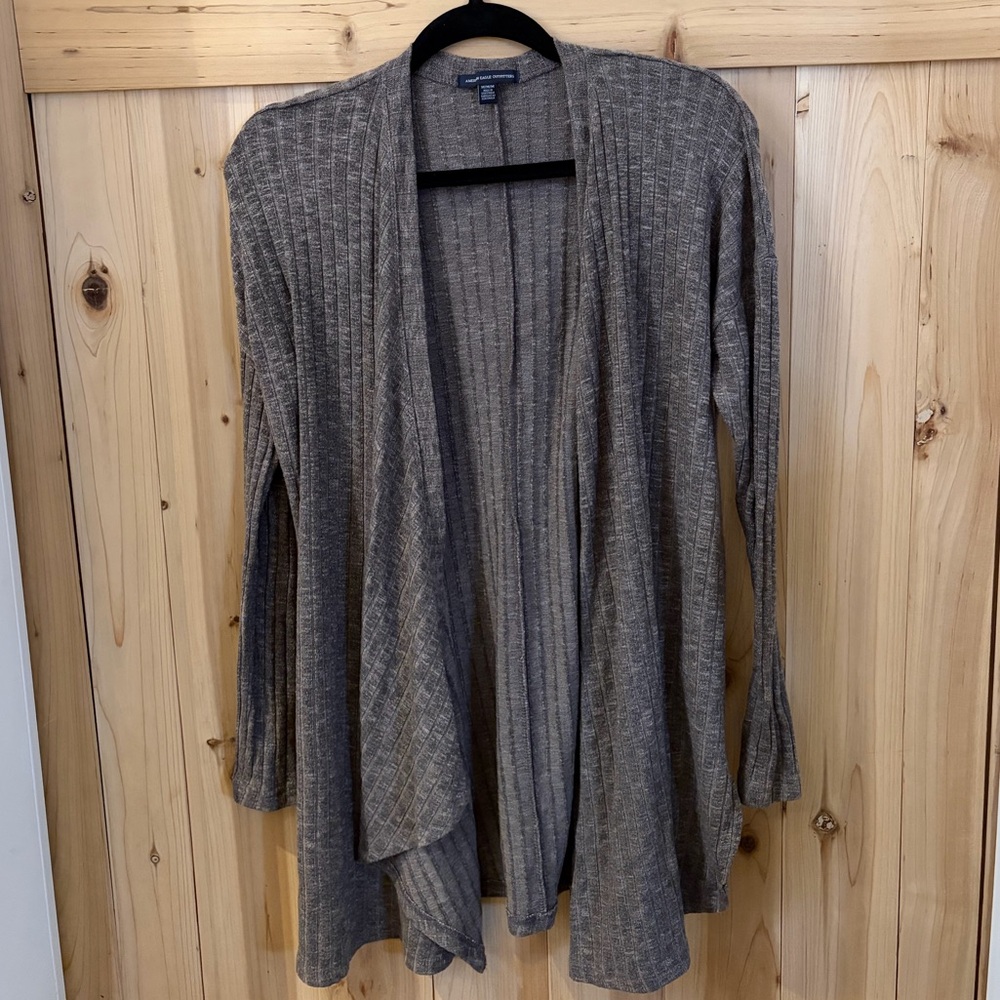 American Eagle Outfitters Ribbed Open Front Cardigan in Brown